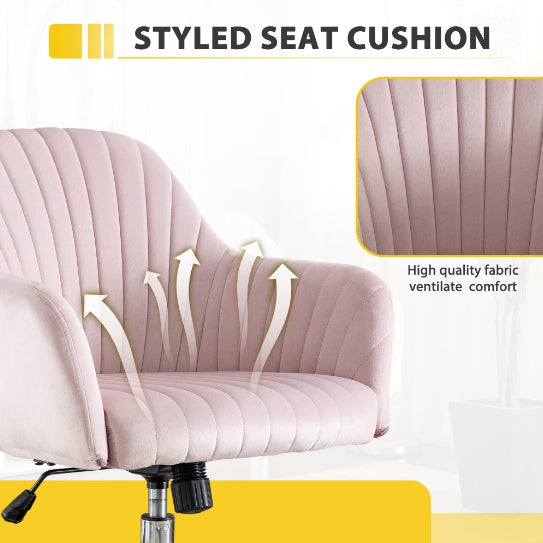 Pacific Seashell Inspo Modern Chair with Wheels Height Adjustable Casters Home Office Leisure Accent in Pink Velvet 25” x 20” x 32”