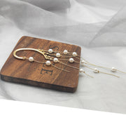 Pearl Goddess Gold Ear Clip Jewelry Tassel One Piece Extra Long Earrings 6.9”