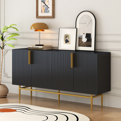 Bauhaus Sleek Elegance Modern 4-door Sideboard Minimalist Style Buffet Cabinet with Gold Metal Handle and Legs