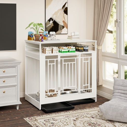 Spoiled Pet Elegant Modern Indoor Condo 43.3 Inch Large Kennel Furniture, Wooden Kennel With Divider for Dog, Cat, Bunnies and Other Small Pets