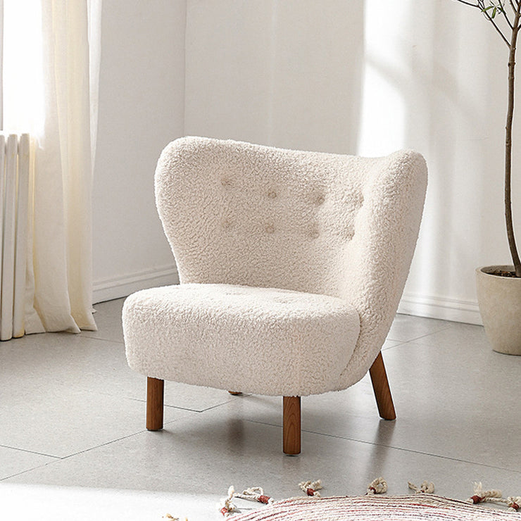 Nordic Life Single Sofa Light Luxury Balcony Leisure Chair Designer Celebrity Couch Wood Legs Home Living Room in Color White Sherpa