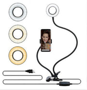 Clamp-On LED Desk Ring Light with 3 Lighting Modes & Adjustable Stand for iPhone in Black or White