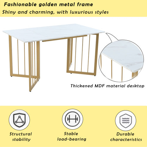 Glamorous Home Luxury Gold Metal Designer Frame Elegant Kitchen Table 55” x 32” x 30”