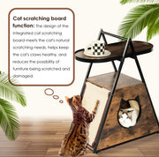 Cat & Meow Neoclassical Wood Triangular House with End Table Functional Vintage Style Cat Condo Pet Furniture 23L x 13W x 30H
