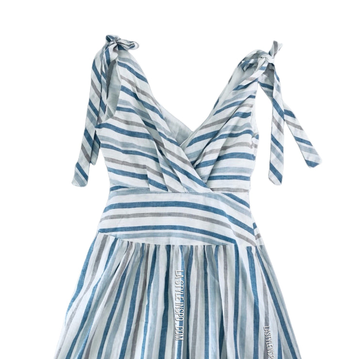 NEW Free People Maxi Dress Striped Cut Out Crop Ivory Light Blue Size 0