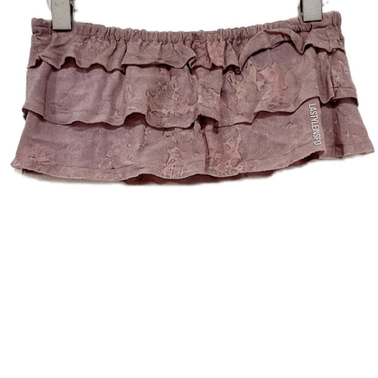 Blue Life Ruffled Crop Top 100% Rayon Pale Pink Mauve in Size XS