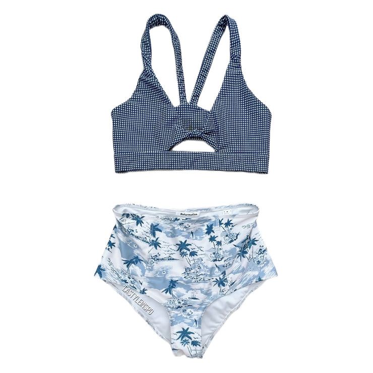 Reformation Set Bikini Palms Blue and Top Size M