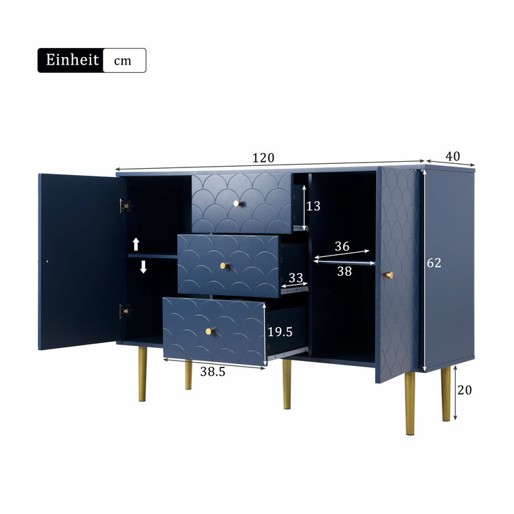 Royal Blue Ocean Home Large Particleboard Bedside Table with Drawers 32.28” x 47.24” x 15.75”