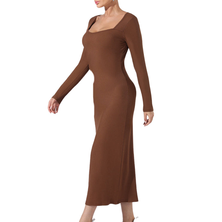 Accentuate Simply Beauty Maxi Dress Deep Neck Solid Color in Black and Coffee Sizes, S, M, L, XL, 2X, 3X, 4X