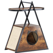 Cat & Meow Neoclassical Wood Triangular House with End Table Functional Vintage Style Cat Condo Pet Furniture 23L x 13W x 30H