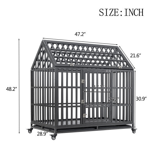 Butch House Heavy Duty Dog Kennel Pet Cage With Triangular Roof and Windows color Black