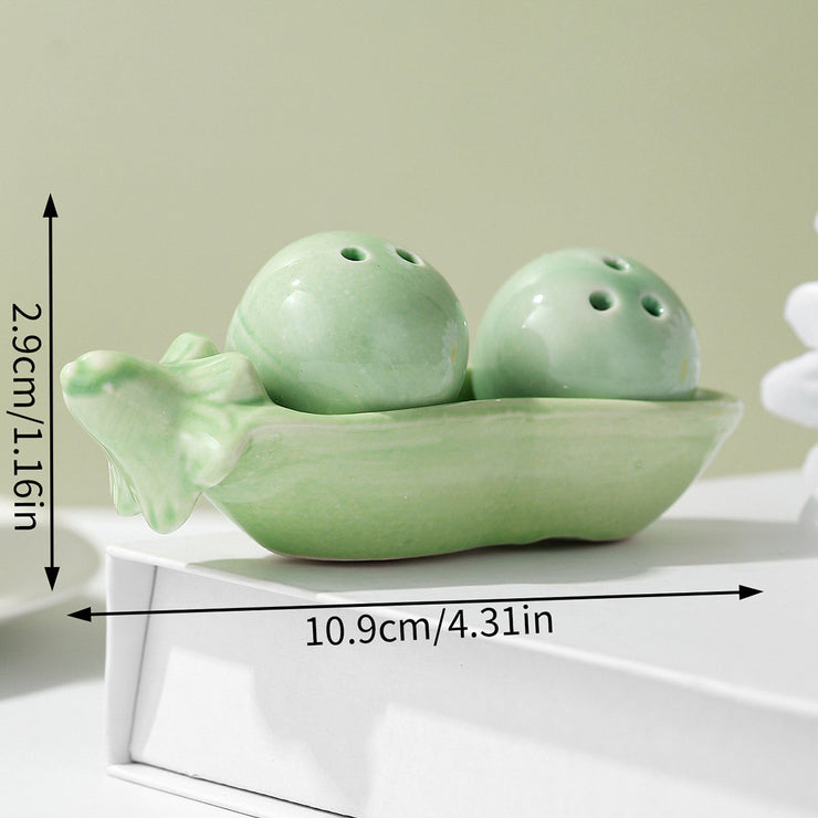 Bohemian Nature Green Pea Ceramic Set Kitchen Gadget Seasoning Jar in Organic Green