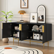 Bauhaus Sleek Elegance Modern 4-door Sideboard Minimalist Style Buffet Cabinet with Gold Metal Handle and Legs