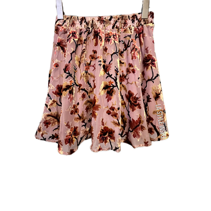 Urban Outfitters Velvet Floral Mini Skirt A Line in Pink Size Small