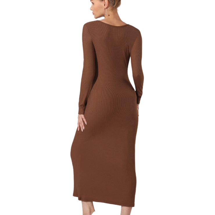 Accentuate Simply Beauty Maxi Dress Deep Neck Solid Color in Black and Coffee Sizes, S, M, L, XL, 2X, 3X, 4X