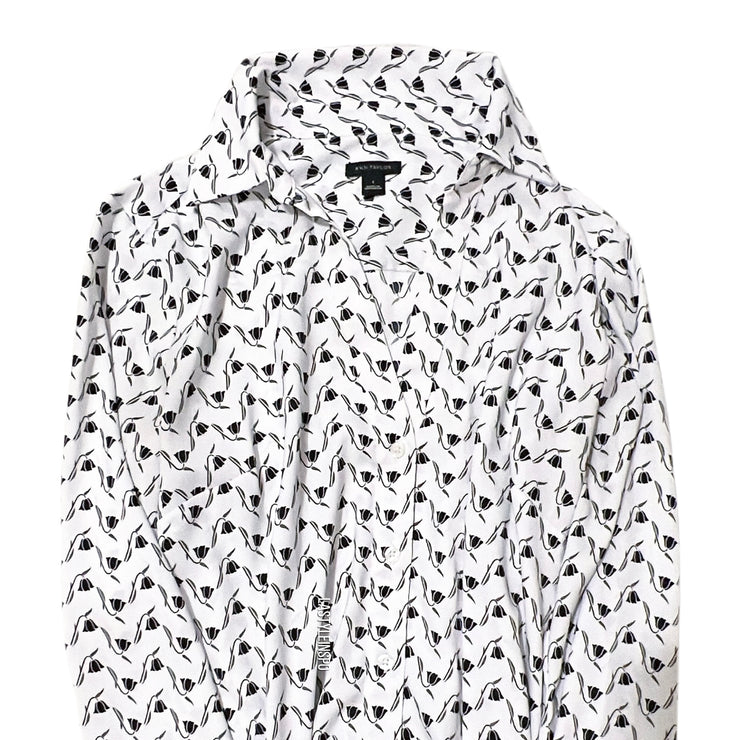 Anne Klein Blouse Floral Pattern Black White Size Small