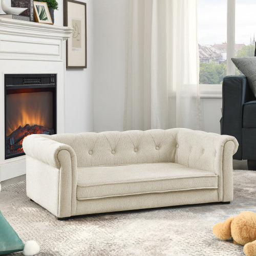 Le Canapé Chaise Longue XVI Elegant Rectangular Pet Bed For Medium and Large Dogs in Beige 40" x 23" x 14"