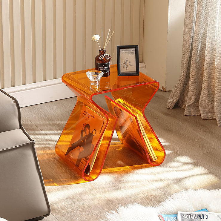 Porta Luxurious Rare Acrylic Clear Coffee Table Art Bedside 14.57” x 11.81” x 16.93” in Transparent, Orange, Blue, Gray and Olive Green