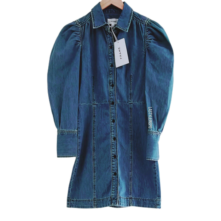 FRAME Denim Exaggerated Puff Long Sleeved Denim Dress XS LA Style Inspo FRAME Denim Exaggerated Puff Long Sleeved Denim Dress XS LA Style Inspo