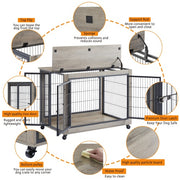 Slate Spot Pet Room Furniture Style Side Table With Wheels, Double Doors and a Raised Top for Dogs and Small Pets in Color Grey 38” x 25” x 27”