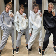Luxe Oversized Women 2 PCS Sport Set Hoodie and Pants Solid Suit in White, Grey Heather, Black, Limestone in Sizes S, M, L, XL, 2XL, 3XL, 4XL, 5XL