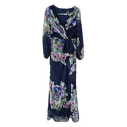Adrianna Papell Long Sleeved Maxi Dress Gown Floral Blue Size 6