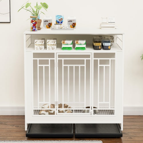 Spoiled Pet Elegant Modern Indoor Condo 43.3 Inch Large Kennel Furniture, Wooden Kennel With Divider for Dog, Cat, Bunnies and Other Small Pets
