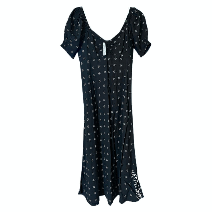 Madewell Sweetheart Puff-Sleeve Midi Dress in Stardot Navy Blue Size 0