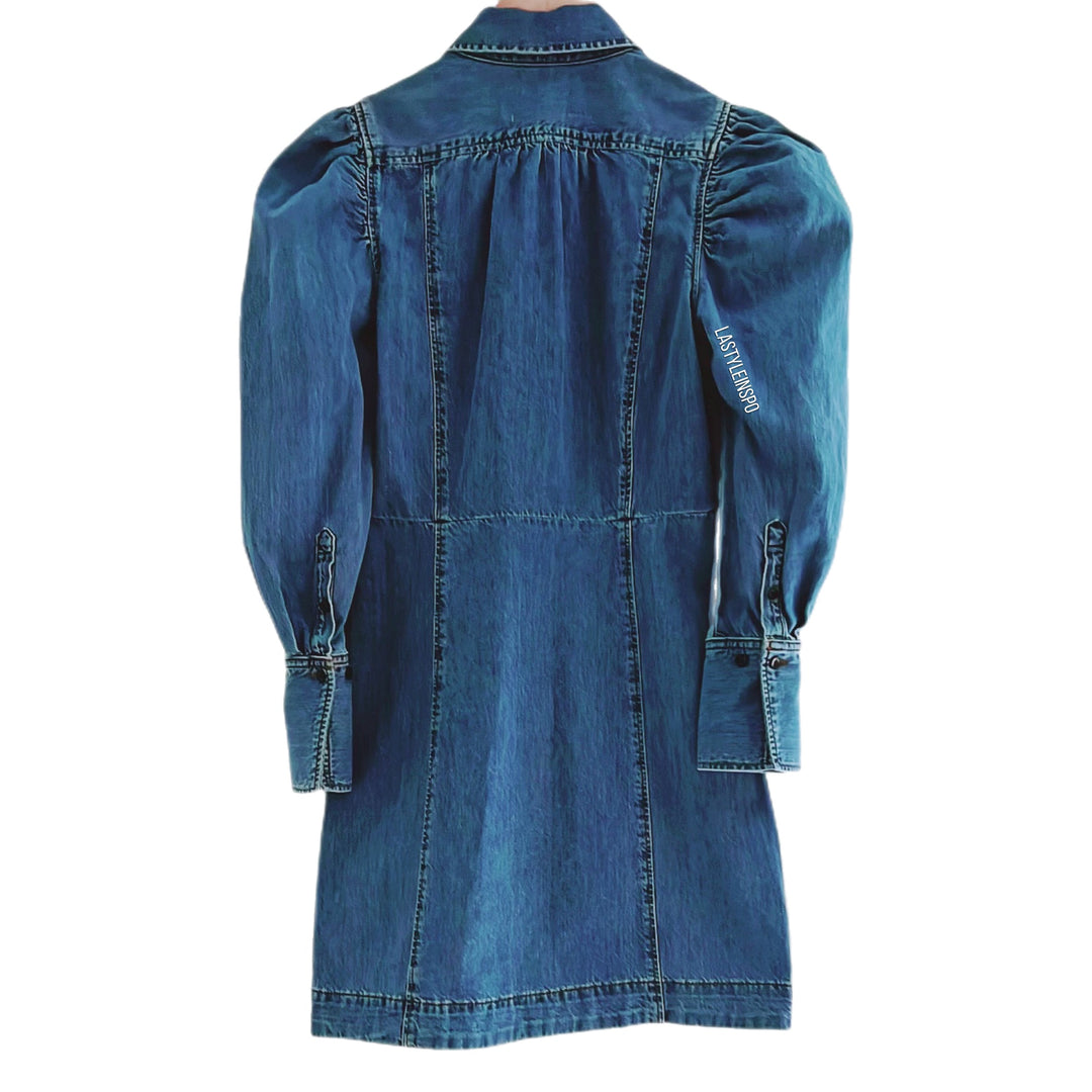 FRAME Denim Exaggerated Puff Long Sleeved Denim Dress XS – LA Style Inspo