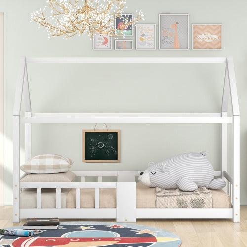 Little Home Triangle Canopy House Single Bed 100% Pine Wood in White 35” x 79”