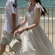 French Retro Sling Dress Summer Goddess Fan Temperament Waist Was Thin Stitching