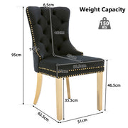 Majestic Black Velvet Gold Metal Leg Dining Chair (Set of 2) Round Pull Ring on the Back