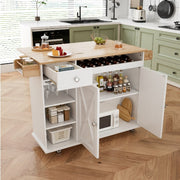 California Kitchen Island Organizer Trolley With Solid Wood Top, Wine Storage, Spice Rack, Towel Rack, Wine Glass Holder