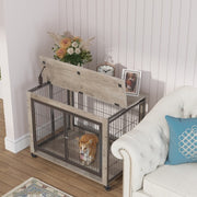 Slate Spot Pet Room Furniture Style Side Table With Wheels, Double Doors and a Raised Top for Dogs and Small Pets in Color Grey 38” x 25” x 27”