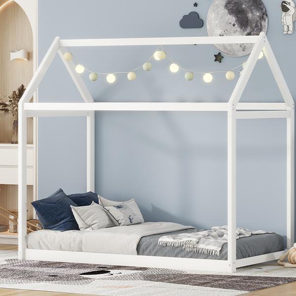 Mont Blanc Single Chalet Bed Canopy House Pine Wood Color White 76.1” x 41.5” x 70.9”