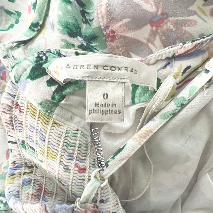 Lauren Conrad Pastel Floral Midi Dress Button Front White Size 0