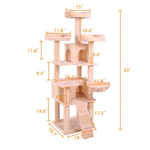 Strawberry Days Fun Times Cat Toy Luxurious Multi Levels Climbing Frame in In Milky Light Pink 19” x 18” x 63”
