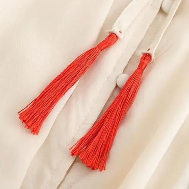 Boho Embroidered Hearts Maxi Dress Kimono Long Sleeved Tassel in White Size S, M, L, XL
