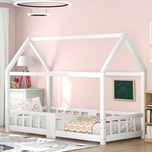 Little Home Triangle Canopy House Single Bed 100% Pine Wood in White 35” x 79”