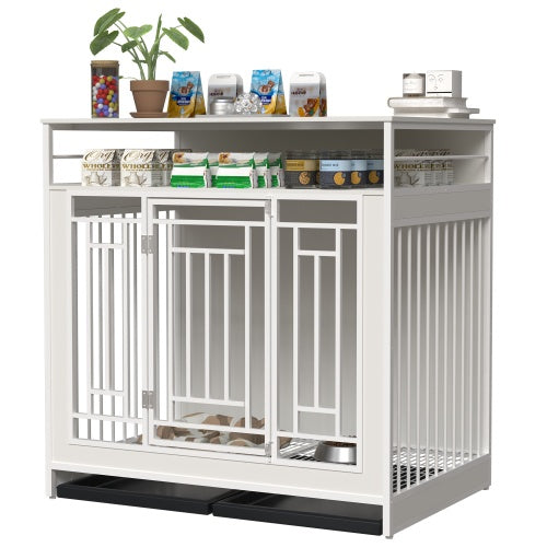 Spoiled Pet Elegant Modern Indoor Condo 43.3 Inch Large Kennel Furniture, Wooden Kennel With Divider for Dog, Cat, Bunnies and Other Small Pets