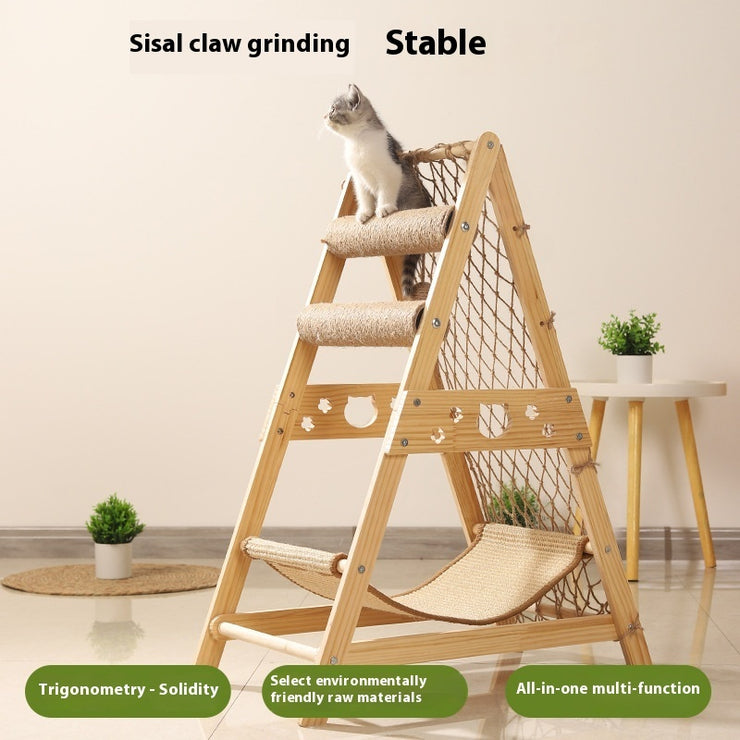 Intelligent Tower Pet Column Toy Solid Wood Frame for Play, Scratch, Chew and Climb for Cats and Bunnies