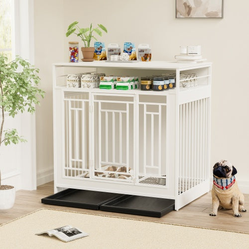 Spoiled Pet Elegant Modern Indoor Condo 43.3 Inch Large Kennel Furniture, Wooden Kennel With Divider for Dog, Cat, Bunnies and Other Small Pets