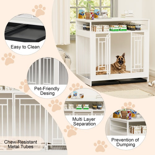 Spoiled Pet Elegant Modern Indoor Condo 43.3 Inch Large Kennel Furniture, Wooden Kennel With Divider for Dog, Cat, Bunnies and Other Small Pets