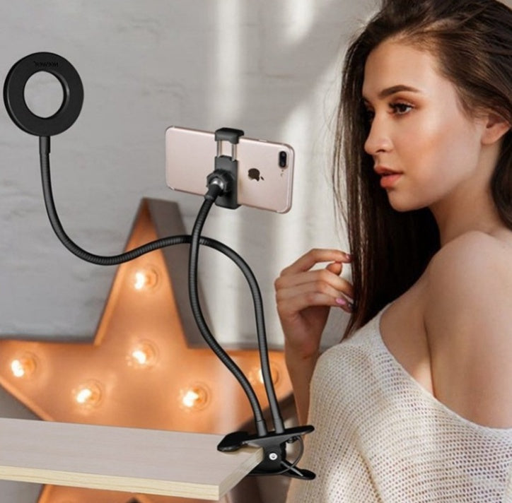 Clamp-On LED Desk Ring Light with 3 Lighting Modes & Adjustable Stand for iPhone in Black or White