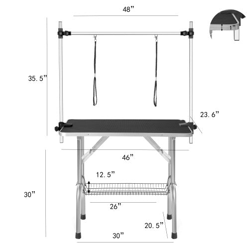 Professional Dog Pet Grooming Table Large Adjustable Heavy Duty Portable With Armrests And Lasso & Grid Tray