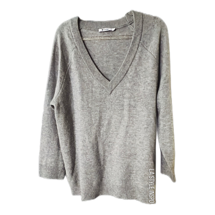 T by Alexander Wang Wool Cashmere V Neck Sweater Light Gray Size M