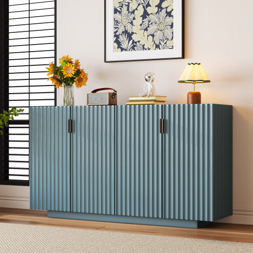 Venice Beach Lifestyle Sideboard Retro Furniture Wave Doors, Ample Storage Space in Antique Light Blue 59.8” x 15.7” x 33.4”