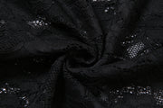 Lace Empress Cotton Midi Dress High Slit Splicing Perspective Long Sleeve Black Size S, M, L