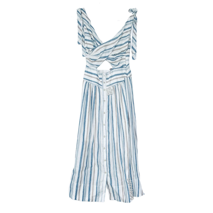 NEW Free People Maxi Dress Striped Cut Out Crop Ivory Light Blue Size 0