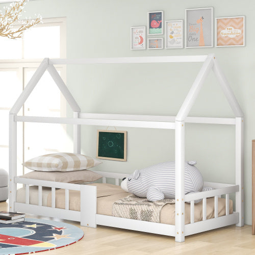 Little Home Triangle Canopy House Single Bed 100% Pine Wood in White 35” x 79”